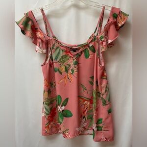 Express Pink Tropical Ruffle Blouse